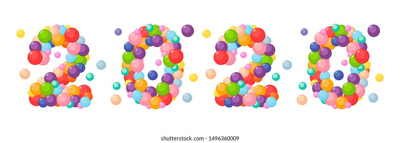 Vector cartoon number 2020 for kids of the colored balls. New year and christmas.