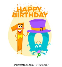 Vector cartoon number ten. Happy Birthday illustration isolated on white background.