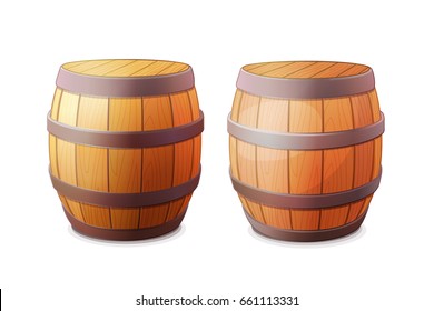 vector cartoon object illustration. Wooden barrels with iron ring. Clip art isolated on transparent background. Hand drown design element. Baby graphics concept.
