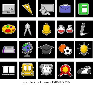 vector cartoon object school icon set tool