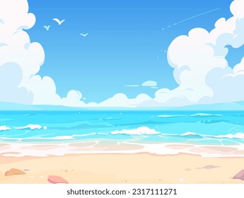 Vector cartoon ocean sand beach background for comic, cartoon, book or game for kids