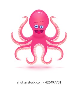 Vector cartoon octopus illustration. Isolated on white background.