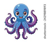 Vector of cartoon octopus illustration on white.
