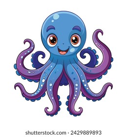 Vector de ilustración de pulpo de dibujos animados en blanco.