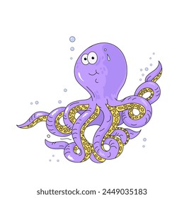 Vector cartoon octopus on white background. Cute kids illustration