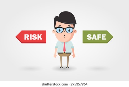 Vector Cartoon Office Worker Chooses Risk or Safe