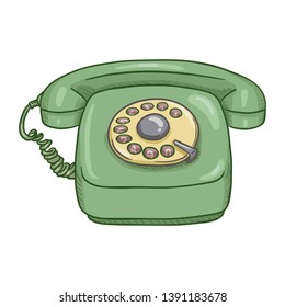 Vector Cartoon Old Fashioned Green Rotary Phone