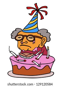 vector cartoon of an old lady her birthday