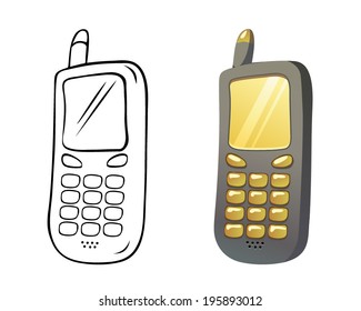 Vector cartoon old mobile phone 
