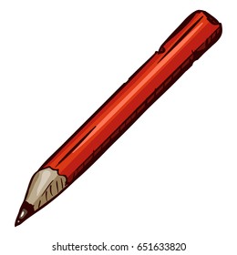 Vector Cartoon Old Red Pencil on White Background