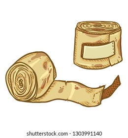 Vector Cartoon Old Rolled Boxing Bandages for Wrist Wrapping
