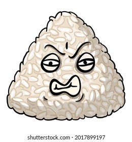 Vector Cartoon Onigiri Character. Rice Ball with Human Face. Furious Emoticon.
