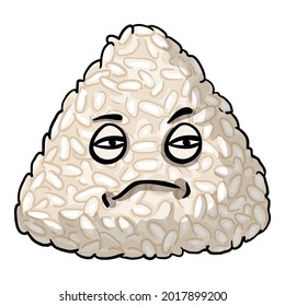 Vector Cartoon Onigiri Character. Rice Ball with Human Face. Suspicious Emoticon.