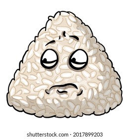 Vector Cartoon Onigiri Character. Rice Ball with Human Face. Scared Emoticon.