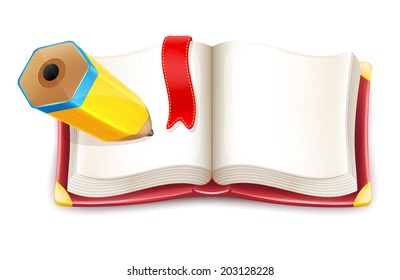 Vector Cartoon Open Book with Pencil