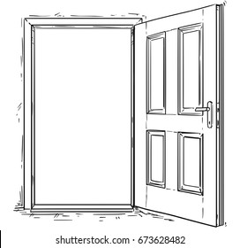 Vector cartoon of open elegant wooden door