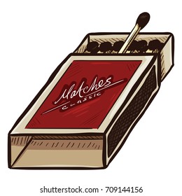 Vector Cartoon Open Matchbox on White Background