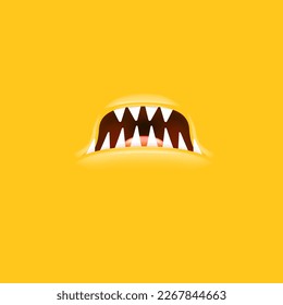 Vector Cartoon open mouth with fangs isolated on orange background. Funny and cute Halloween Monster open mouth with big vampire fangs. jaws and mouth of the beast cartoon illustration