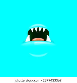 Caricatura vectorial boca abierta con colmillos aislados en el fondo cian. Divertido y lindo Cyan divertido Monster de Halloween abierto boca con grandes colmillos de vampiros. jaws y boca de la bestia caricatura ilustración