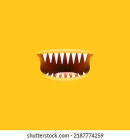 Vector Cartoon open mouth isolated on orange background. Funny and cute Halloween Monster open mouth with big vampire fangs