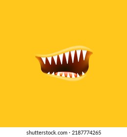 Vector Cartoon Open Mouth Isolated On Orange Background. Funny And Cute Halloween Monster Open Mouth With Big Vampire Fangs