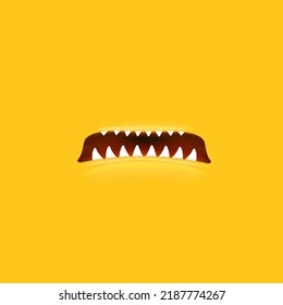 Vector Cartoon open mouth isolated on orange background. Funny and cute Halloween Monster open mouth with big vampire fangs