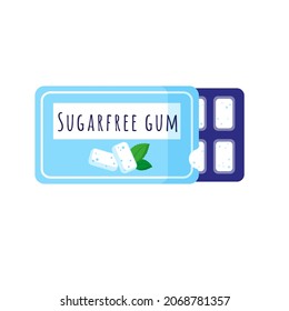 Vector cartoon open packaging of sugar free mint gum. Dental concept.