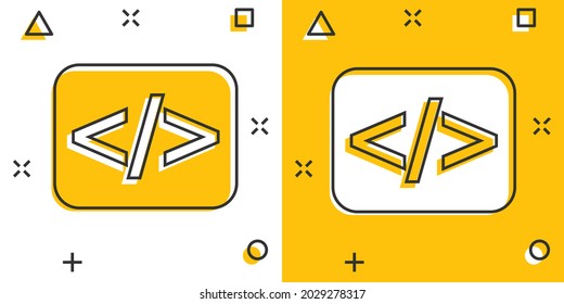 Vector cartoon open source icon in comic style. Api programming concept illustration pictogram. Programmer technology business splash effect concept.