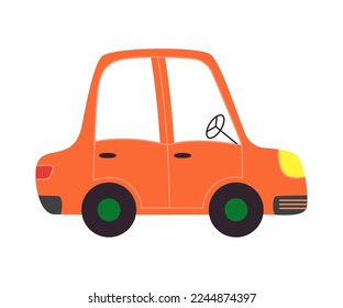 Vector cartoon orange car isolated on white background. Fat vehicle icon