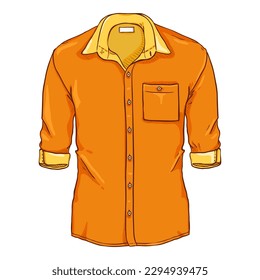 Vector Cartoon Orange Casual Men Shirt with Roll Up Sleeves