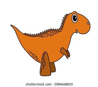 Vector cartoon orange dinosaur. Cute little children character. Nice illustration for kids decor, print, poster, sticker, card