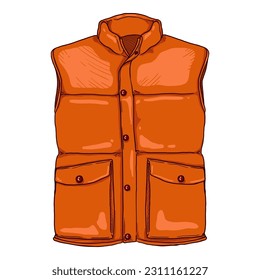 Vektor Cartoon Orange Down Vest. Waistcoat Illustration.