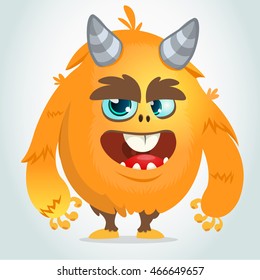 Vector cartoon of an orange fat and fluffy Halloween monster. Isolated 