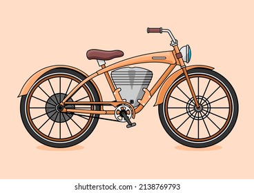 vector cartoon orange pedaling motorbike