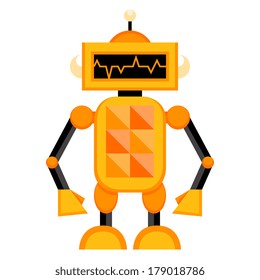 Vector Cartoon Orange Robot Isolated On White Background