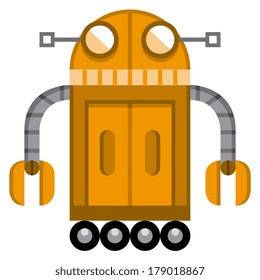 Vector Cartoon Orange Robot Isolated On White Background