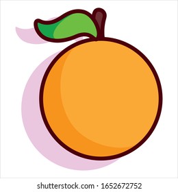 Vector Cartoon Orange with Stem and Leaf Isolated