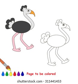 Vector cartoon OSTRICH. Page to be color. Worksheet for kids. Color OSTRICH by sample.