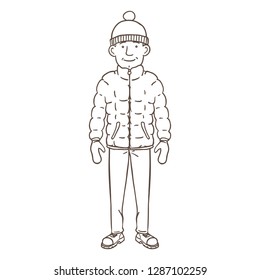 Vector Cartoon Outline Character - Young Man in Winter Outfit