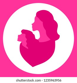 Vector cartoon outline of mother embracing her daughter while they are looking up together. Mother and daughter relationship concept.