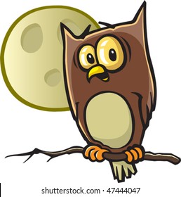 A vector cartoon Owl. Owl and moon are on separate layers.