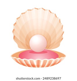 Vector cartoon of oyster shell with a pearl. Illustration isolated on white background