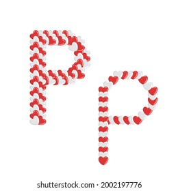 Vektorgrafik von "P"-Alphabet-Buchstaben in der Form der Liebe. Cartoon Doodle kawaii Stil. Cute Alphabet für Banner, Einladungen, Grußtag