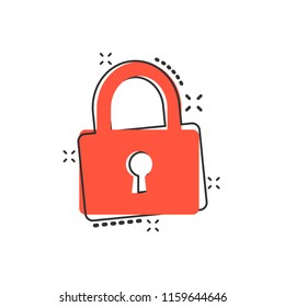 Vector Cartoon Padlock Icon In Comic Style. Lock, Unlock Security Concept Illustration Pictogram. Padlock Business Splash Effect Concept.