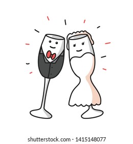 vector cartoon pair of glasses married, isolated on a white background