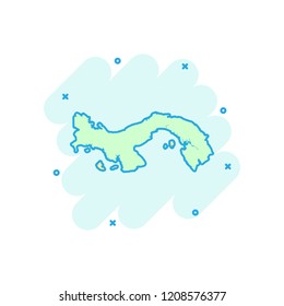 Vector cartoon Panama map icon in comic style. Panama sign illustration pictogram. Cartography map business splash effect concept.