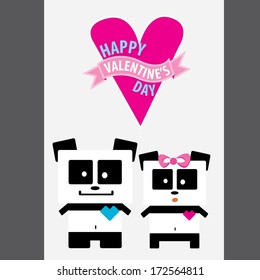 Vector cartoon Panda bear couple in love. valentines day vector background