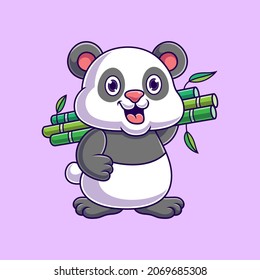 vector cartoon panda carrying bamboo