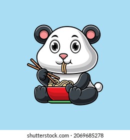 Vector Cartoon Panda Eating Noodles