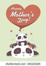 vector cartoon panda mother's day greeting card